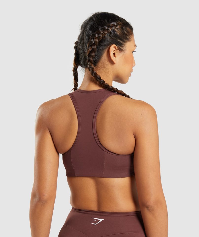 Women's Gymshark Essential Racer Back Sports Bra Dark Brown | NZ 6KYSJM